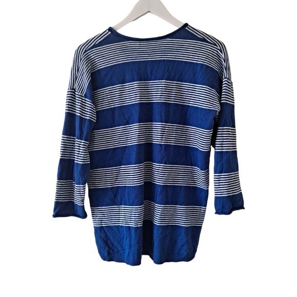 Madewell Blue & White V-neck L/S  Stripe Sweater - Picture 4 of 12